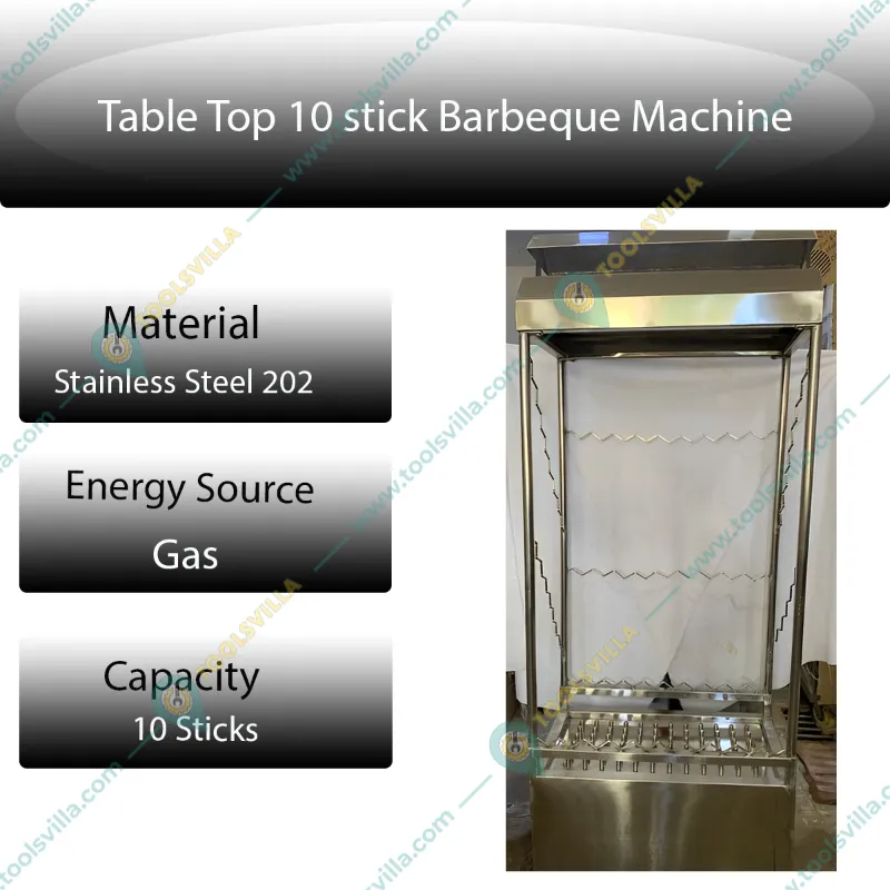 Commercial SS Gas Operated 10 Skewers Barbeque Grill Machine